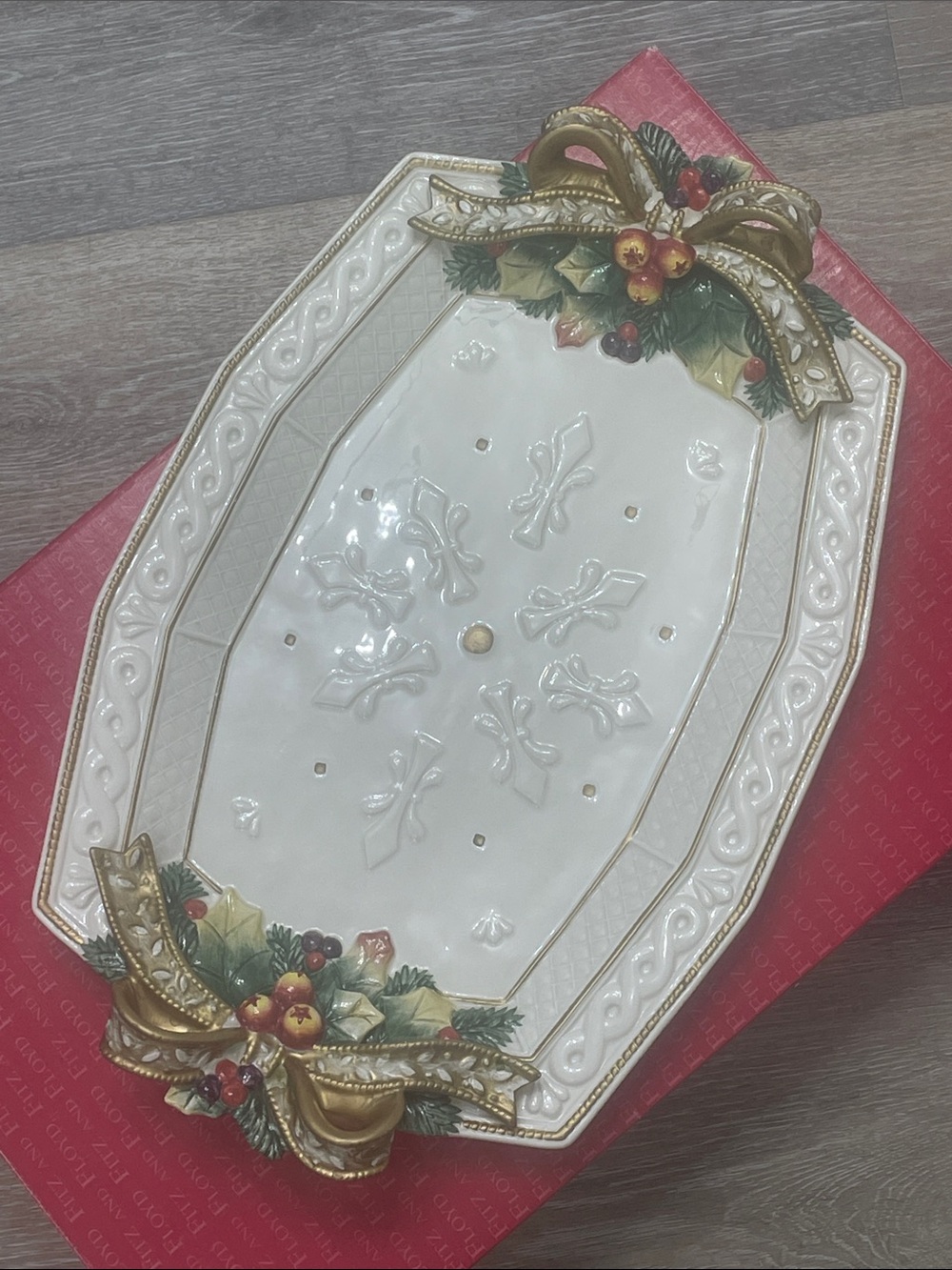 Fitz & Floyd Snowy Woods Oval Serving Platter 1996 Christmas 15x10"